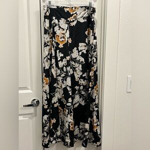 Wide Leg Dark Floral Palazzo Pants Side Slit Satin Partially Lined Size XXL